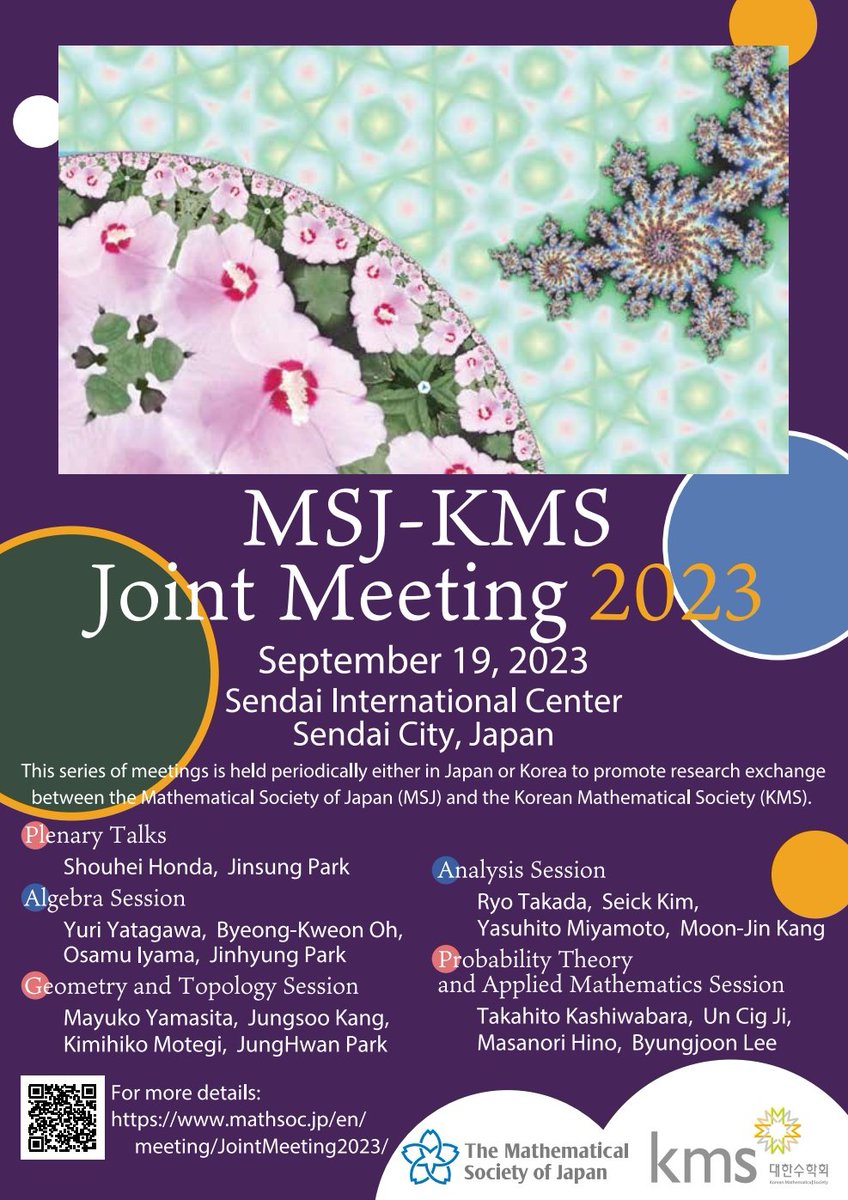 MSJ-KMS Joint Meeting 2023

2023年9月19日(火)9:45～16:50
@仙台国際センター
mathsoc.jp/activity/meeti…
#Dタイム情報