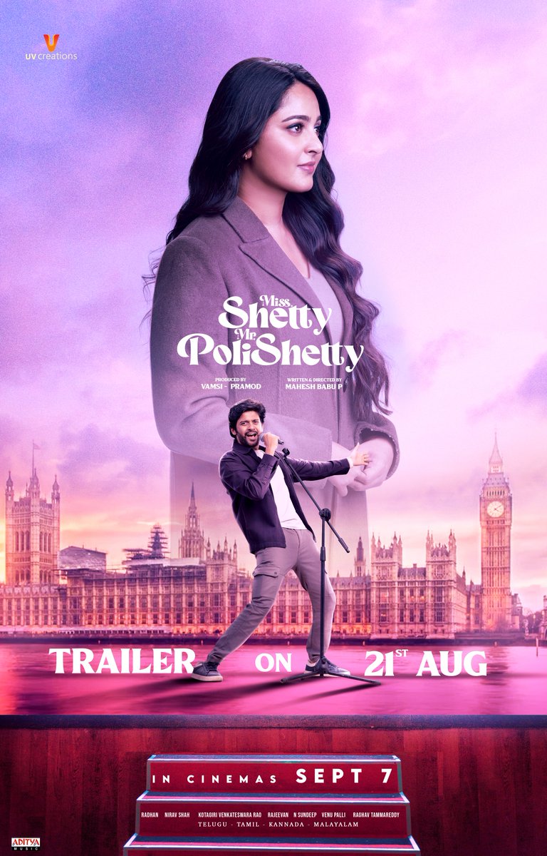 Get ready for the BLAST of ENTERTAINMENT!🤩🥳 #MissShettyMrPolishetty trailer is set to bombard your screens on August 21st! WW Grand release on September 7th! #MSMPonSep7th @MsAnushkaShetty @NaveenPolishety @filmymahesh @radhanmusic #NiravShah #RajeevanNambiar…