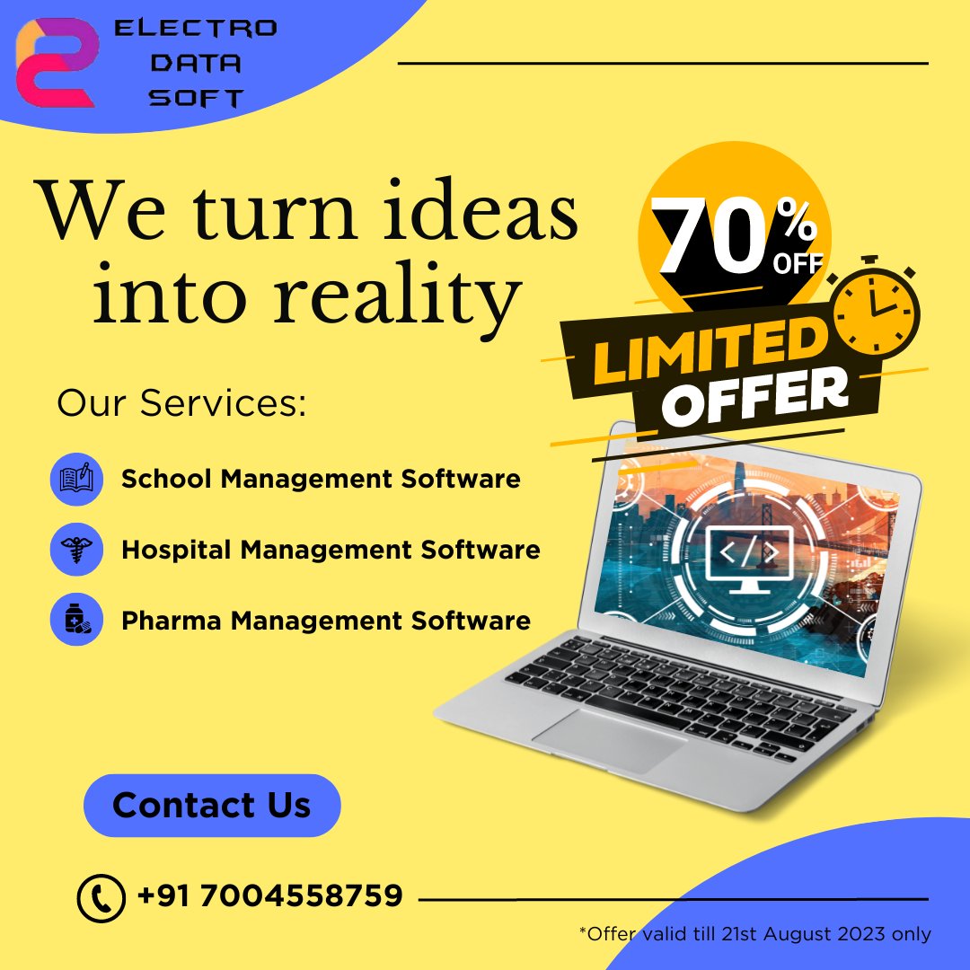 Yofoodiz's tweet photo. Turn your dream of running a hassle-free business into reality. Call us for an appointment or demo.

#electrodatasoft #softwaremanagement #softwaredevelopment #itworks #school #college #hospital #pharmacy #bongaigaon #assam #limitedoffer https://t.co/FhLcHtEPbQ