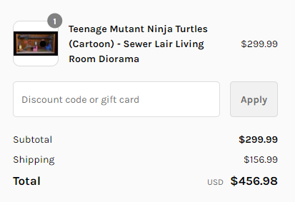 peterparmenas's tweet photo. No @NECA_TOYS, just no. I will not pay $157 shipping to Sweden and then a guaranteed import fee of at least $100, making it a total of close to $600 for a $299 product. I just won't. Please be more caring of your international customers. #TMNT #NECA https://t.co/fvbhON81Fy