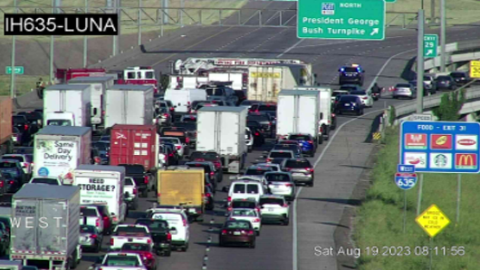 CBSNewsTexas's tweet photo. TRAFFIC ALERT - All lanes of westbound I-635 near the President George Bush Turnpike are closed due to an accident. Seek an alternative route if you are going in that direction. https://t.co/D6SYF4q903