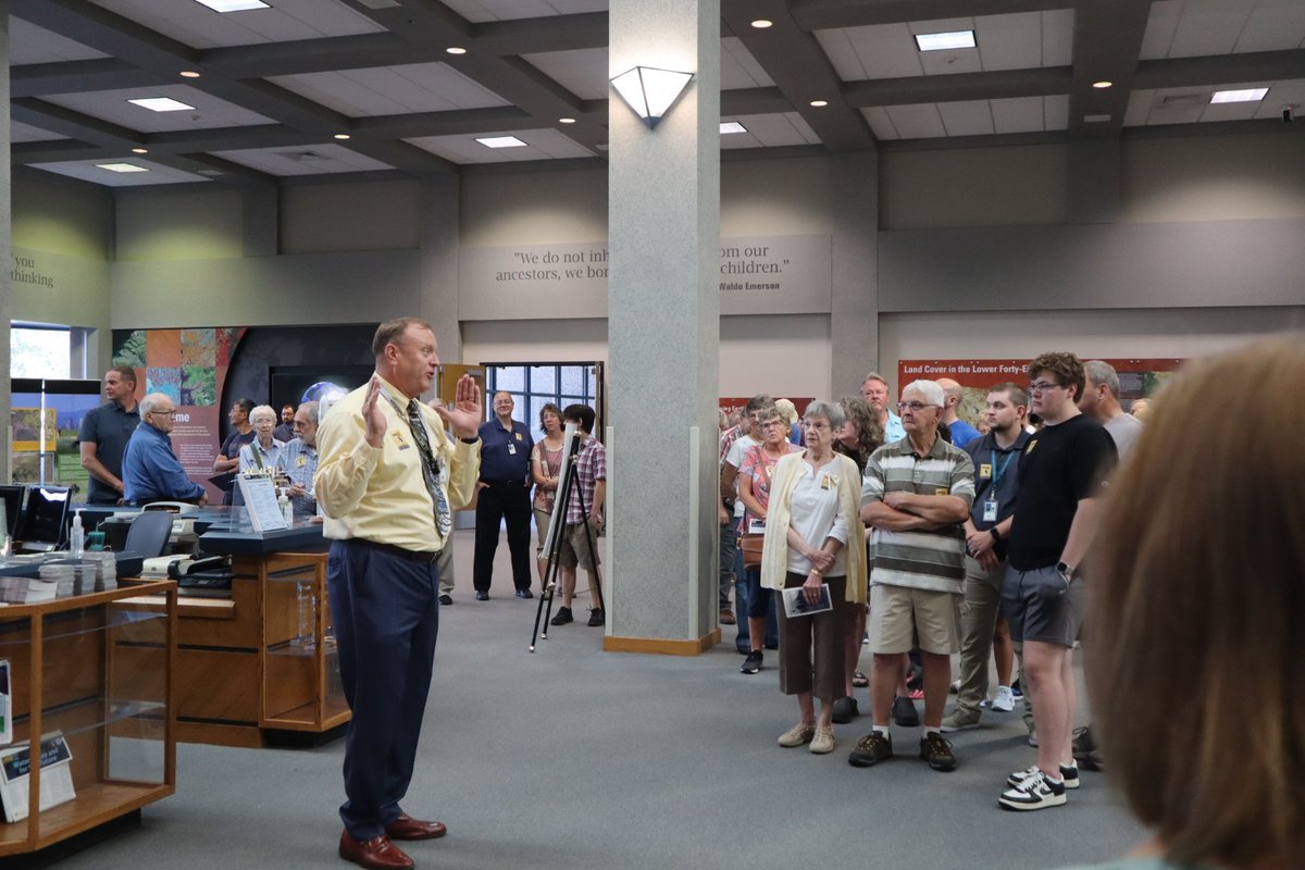 USGS_EROS's tweet photo. Experience level: 50. 

Invited family and friends gather today at @USGS_EROS to celebrate 50 years of remote sensing science, 50 years of satellite imagery, and 50 years of land change science. https://t.co/xNLgxgkDKz