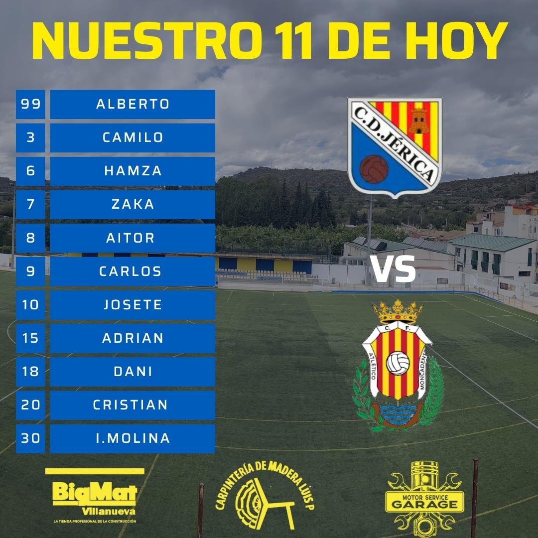 cdjerica's tweet photo. Nuestro XI para hoy contra el @atmoncadense 
#SiempreAmarillo #CDJerica #UnaPasionQueNosUne #Pretemporada #SegonaFfcv https://t.co/v4CTBUe9AX