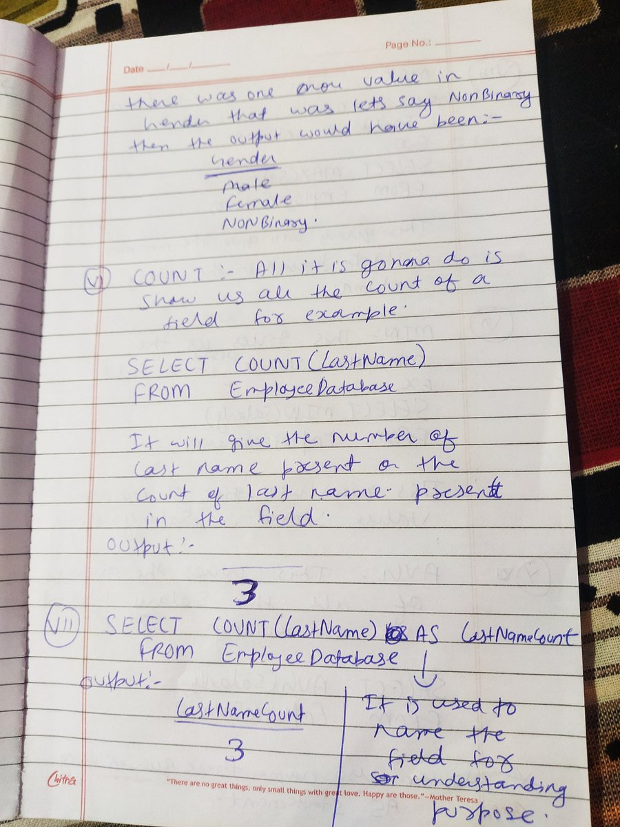Rishabh79349870's tweet image. Day 1 of #30daysoflearning 
Learnt about
1) creating table and inserting values in it
2)SELECT statement and various other  variations of it like 
 DISTINCT,COUNT ,AS
3)also learnt how to find MAX,MIN,AVG
4)How to access a table if it is in another database
@Alex_TheAnalyst  OG👑