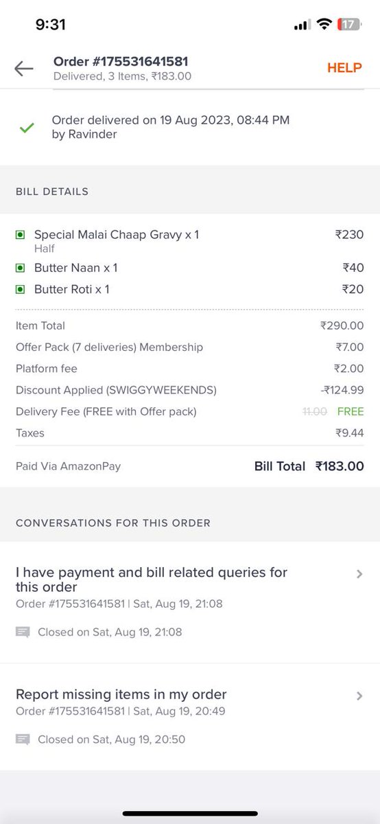 Oye_Ritik's tweet photo. Hey @SwiggyCares @Swiggy
Order #175531641581 ordered this item and paid higher charges than the regular as a surge charge received an incomplete order delivery boy said because of rush and Rain it might remain at Restaurant you can contact support and upload picture you will get https://t.co/xu9HLrQwMF