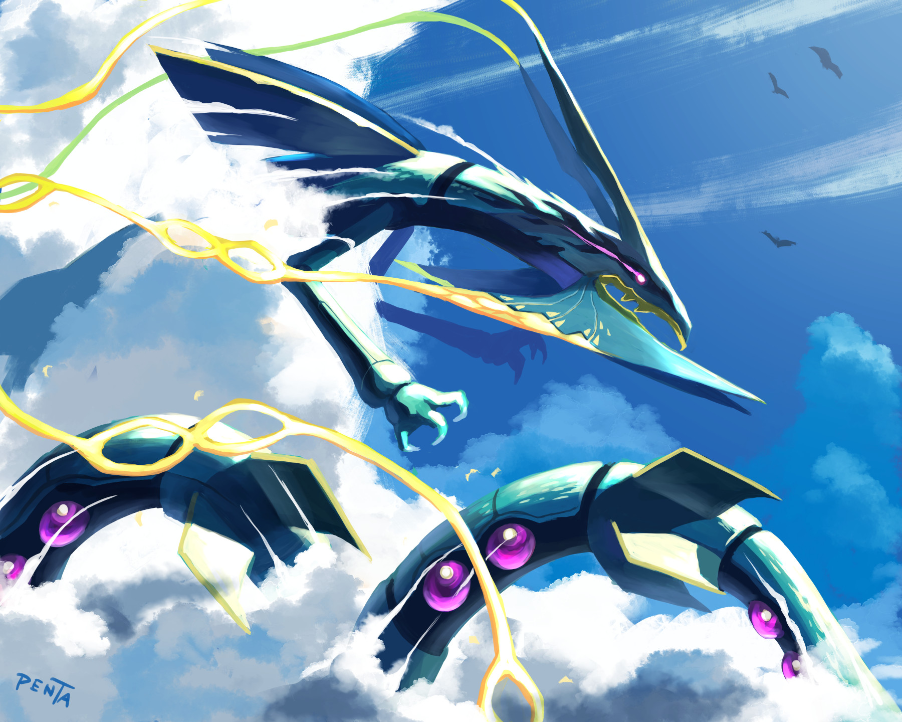 latias, latios, rayquaza, and mega rayquaza (pokemon) drawn by rolloekaki