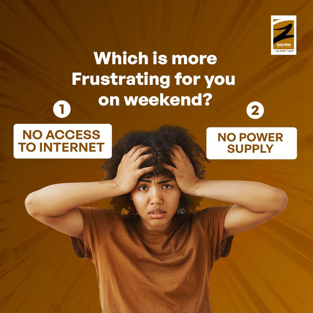 zetawebnigeria's tweet image. Which is more difficult for you to deal with, no access to internet or no power supply? 

Tell us now in the comment’s section.

#surfthenet #rainysaturday #surfuncaged #moviesnight #gaming #unwind #exerecise #yoga #unwind #stretch #unwind #relax
