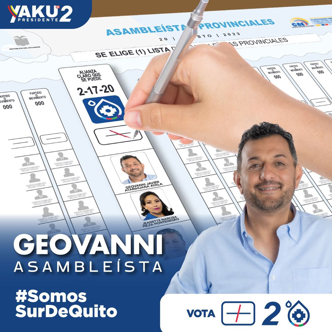 Este 20 de agosto vota con el corazón ❤️, con la certeza de que el cambio es posible con gente honesta como <a href="/geovanni_atari/">Geovanni Atarihuana</a> en el distrito Centro-Sur de Pichincha #ClaroQueSePuede transformar el país 🇪🇨
#YakuPower #Vota2 #GeovanniEs2 #SomosSurDeQuito  ✌🏽