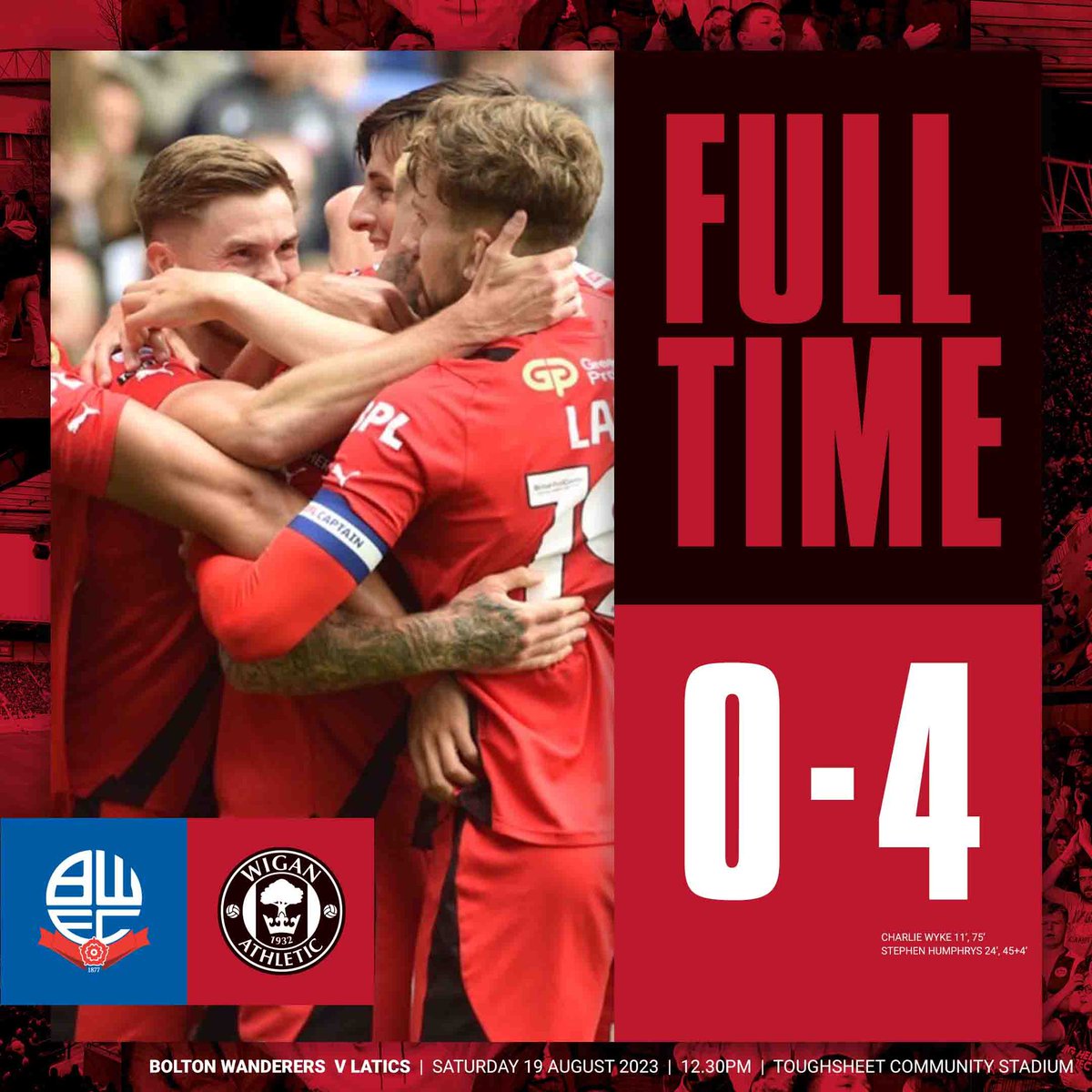 Derby Day delight for the Tics. 😍 

A memorable afternoon for Shaun Maloney’s men in Bolton 👏

#wafc 🔴⚫️
