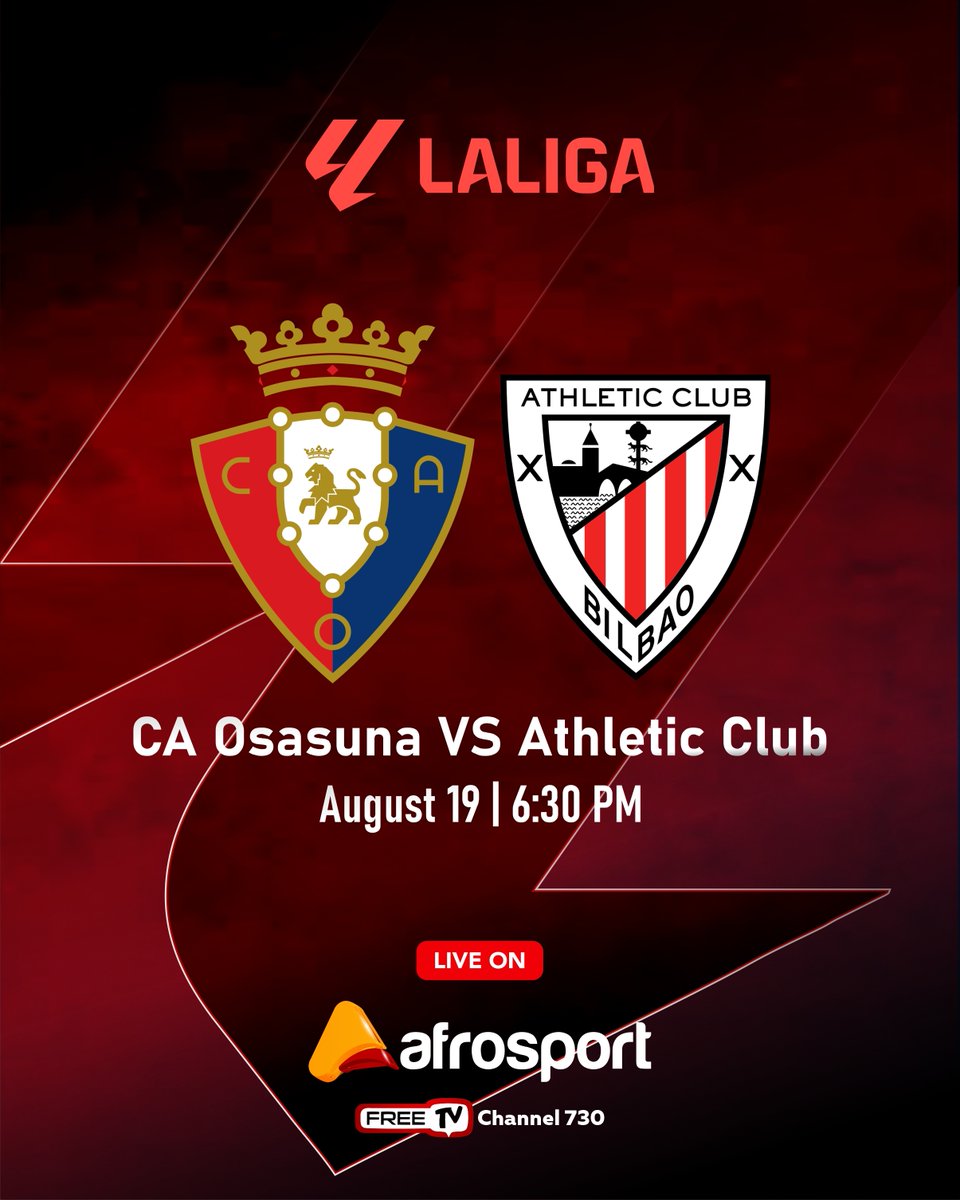 Can Inaki Williams 🇬🇭 inspire Athletic Club to their first La Liga win of the season against Osasuna tonight?

📺Watch #LaLiga Matchday 2 LIVE on Afrosport, channel 730 on Free TV or stream for FREE via shorturl.at/fmtMN

#Afrosport #FreedomofSport #Nigeria #Ghana