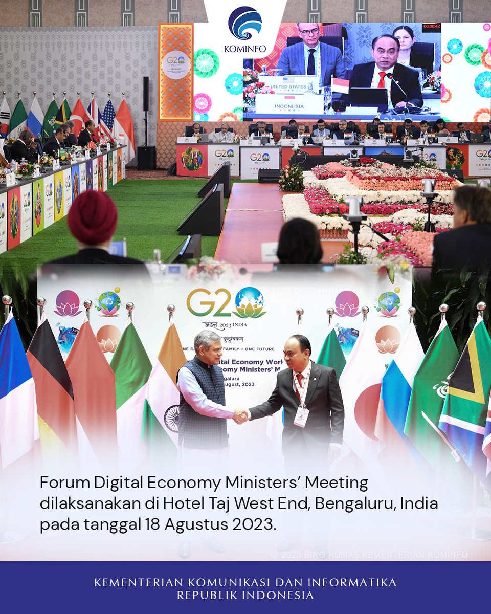 kemkomdigi's tweet image. Pada (18/8) Menkominfo Budi Arie Setiadi menghadiri forum Digital Economy Ministers Meeting (DEMM) di Bengluru, India.

#G20DEWG #DEWGke4  #DEMM #BersamaKominfo