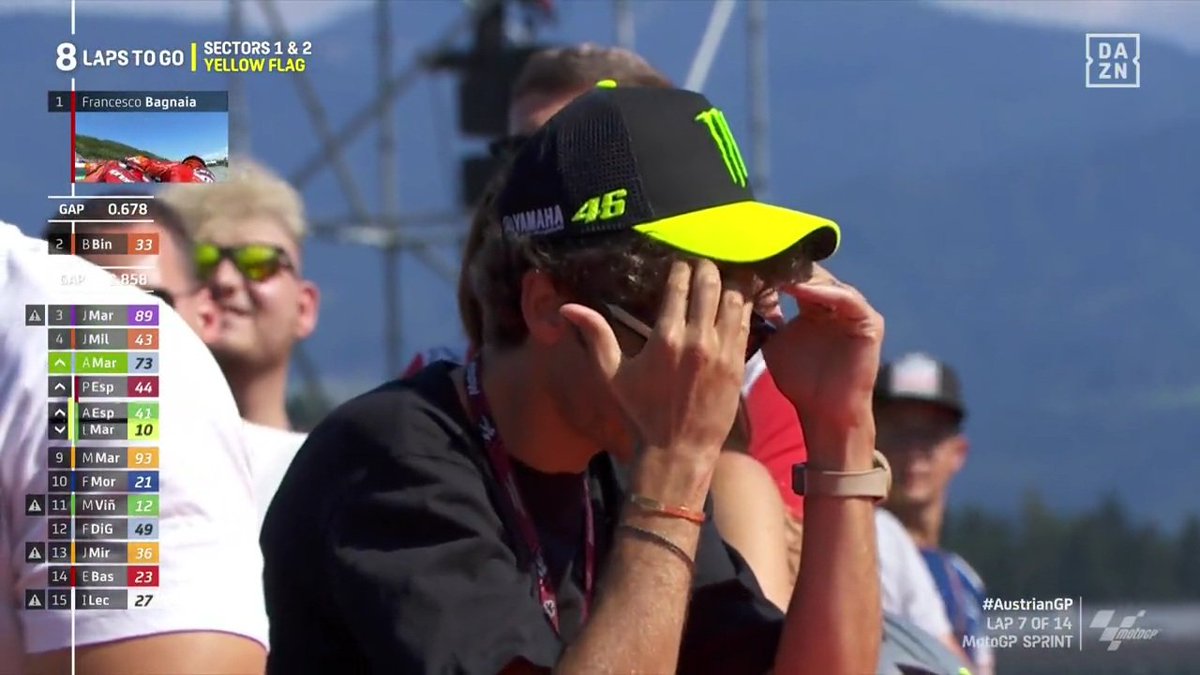 Aquí se evidencia claramente que Valentino opina que el toque de Martin y Marini es un lance de carrera. Al menos según uno...