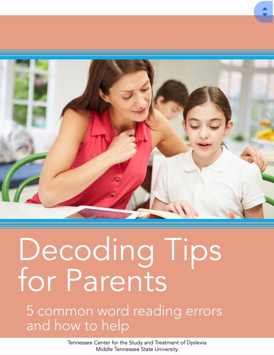 Decoding Tips for Parents: 5 common word reading errors and how to help. Accurate word reading is a critical step in understanding what is read! This document outlines common word reading errors and how you can help children work through &amp; overcome them 
mtsu.edu/dyslexia/docum…