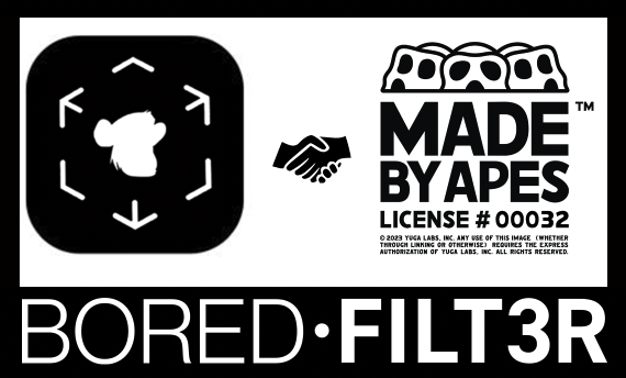 FLTR_studio's tweet photo. BORED.FILT3R is officially licensed! 🎉 

👉 License MBA#32 

FILT3R will revolutionize the way BAYC creators convey their ideas and propel their IP brands to new heights. Let's show the world an NFT can be more than just a picture 🪄

🎁 Retweet to win an OG555 Genesis Pass https://t.co/dF2R5bGtpy