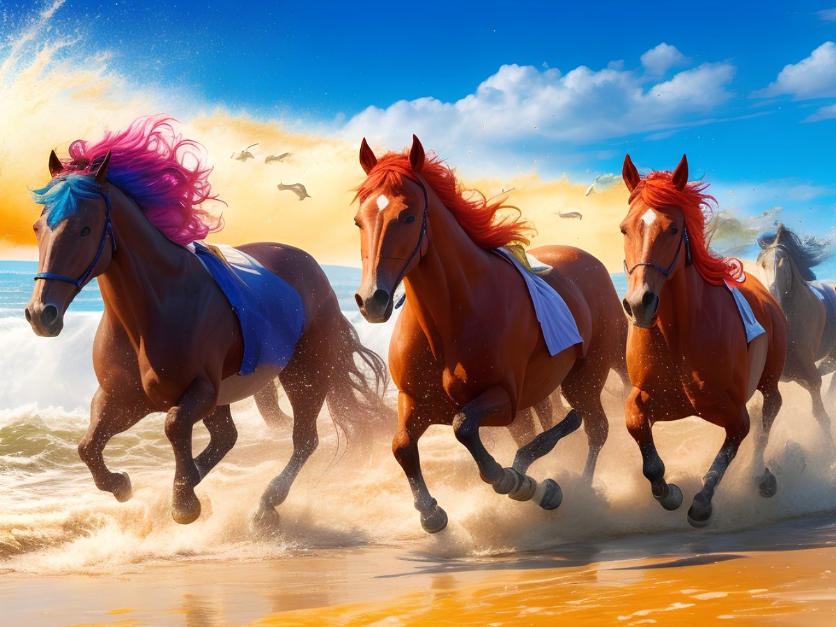 NFasTrace's tweet photo. Wishing you a weekend filled with colorful moments! 🌈 🏇 

#NFasTRace #Web3 #NFT #HorseRacing #AIArtwork #ColorfulWeekends #SaturdayVibes https://t.co/xhnpLIcbb1