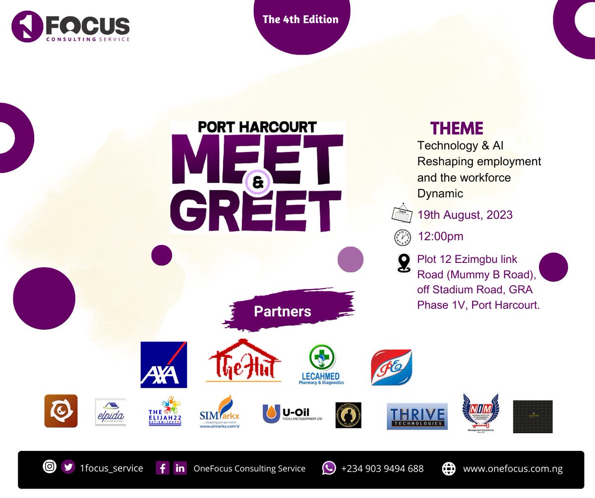 1focus_service's tweet image. Thank you to all our sponsors and partners

#onefocusmeetandgreet
#TechandAI
#EmploymentandWorkforce 

@AborisadeAdeto1 @gift_chinasa @Neniger1 @PORTHARCOURT_