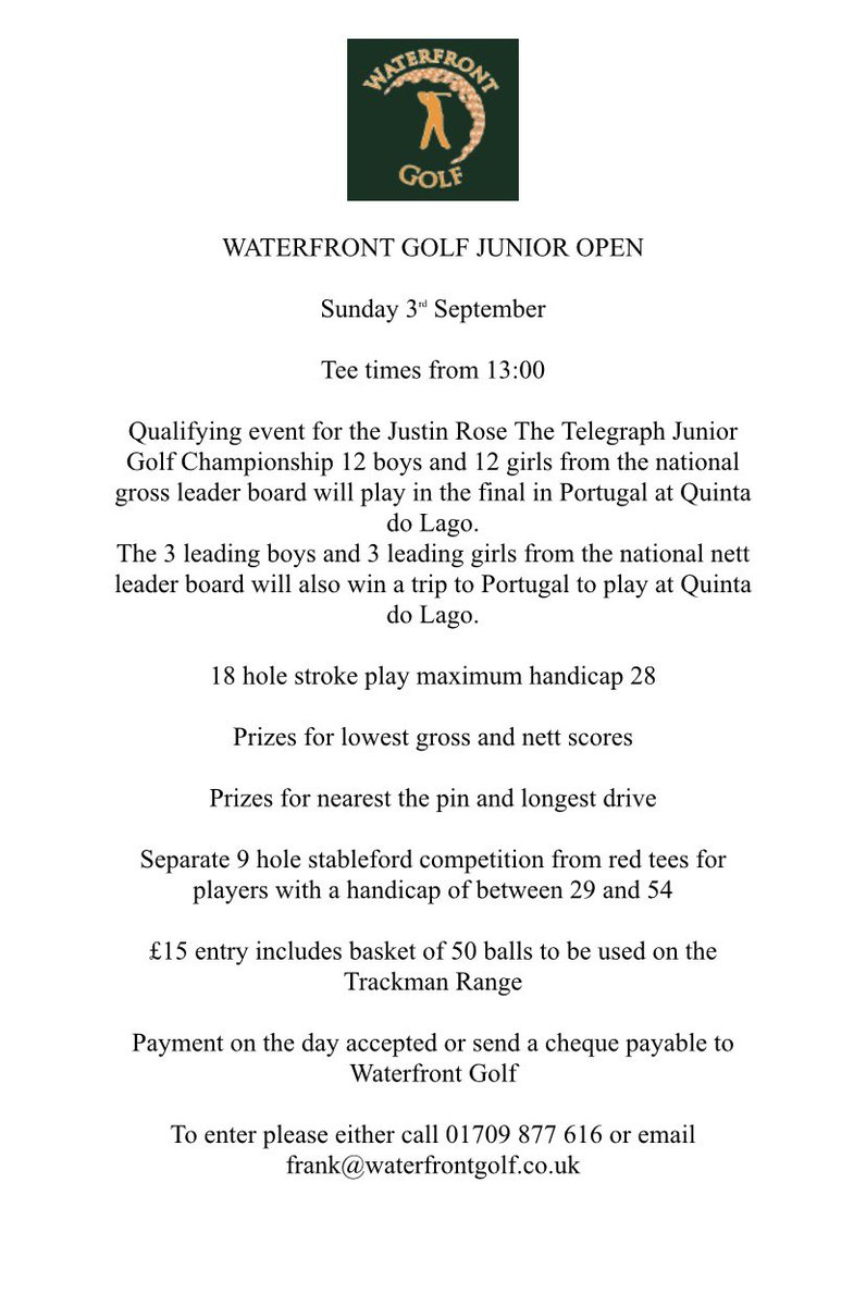 This is now next Sunday 27th august to stop the clash with mini tour and Yorks girls, hopefully see more juniors playing in it now @WaterfrontGolf @YUGCUK