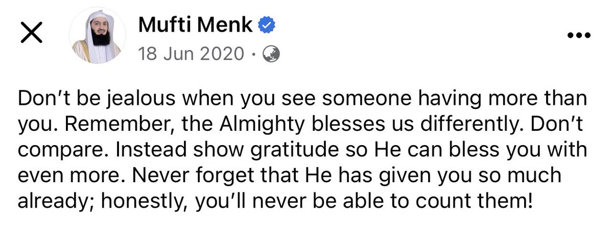 najihahshahrel's tweet photo. "Don't be jealous when you see someone having more than you" - @muftimenk 

Its a reminder to check your heart. Be grateful of what you have and be happy for others too :) https://t.co/13Kma6qZBQ