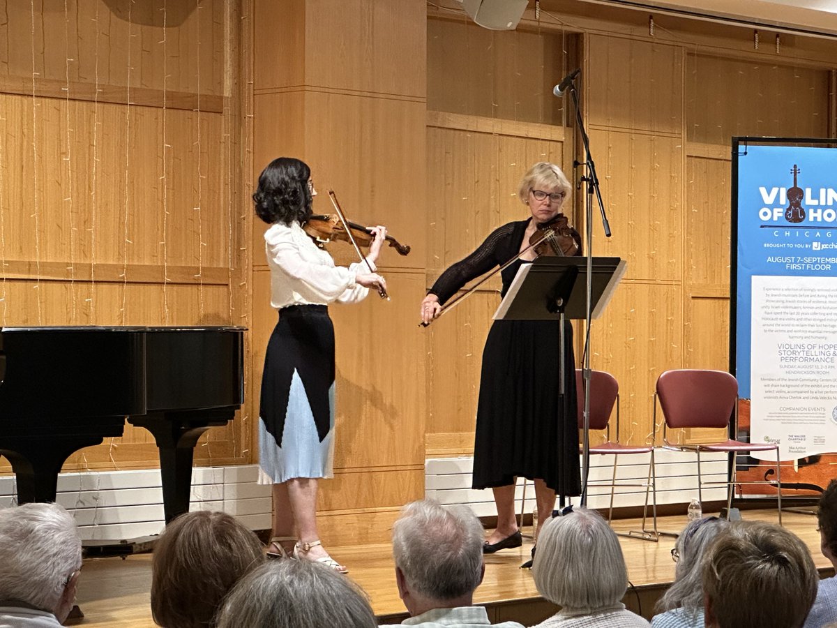 ahml's tweet image. Our💙 💙remain full from the #ViolinsofHopeChicago Storytelling and Performance earlier this week. Read more about this moving event and exhibit being presented in partnership @jccchicago here: suburbtalk.com/2023/08/14/vio…  

Drop in and visit Violins of Hope @ahml through Sept. 7.