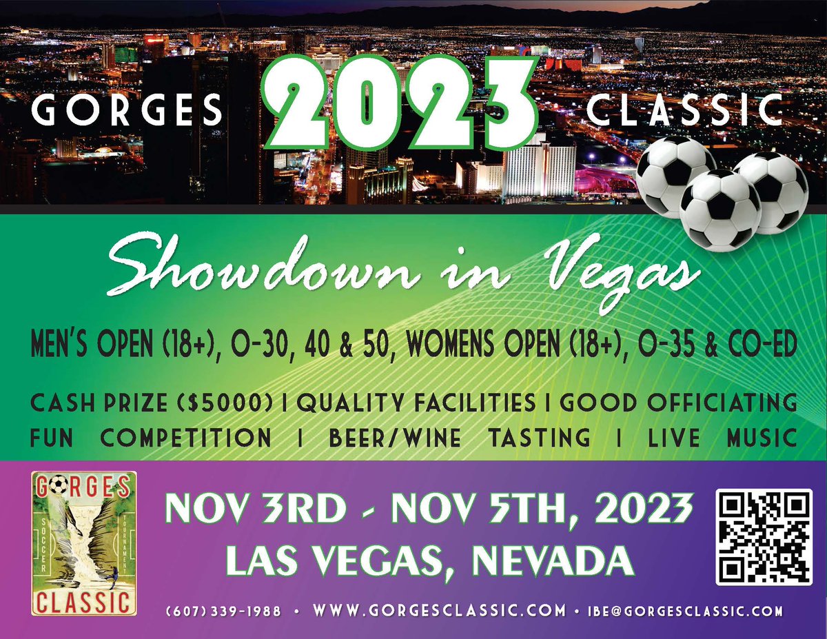 gorgesclassic's tweet photo. Vegas is calling!
Join us for a fantastic 11v11 soccer tournament in fabulous Las Vegas, Nov 3-5. Good  competition, and great times await you. Futbol, fun &amp; friendship for all. It's going to be epic! Gather your team now and sign up: https://t.co/4Odmg6nEIs https://t.co/70lU7arAAC