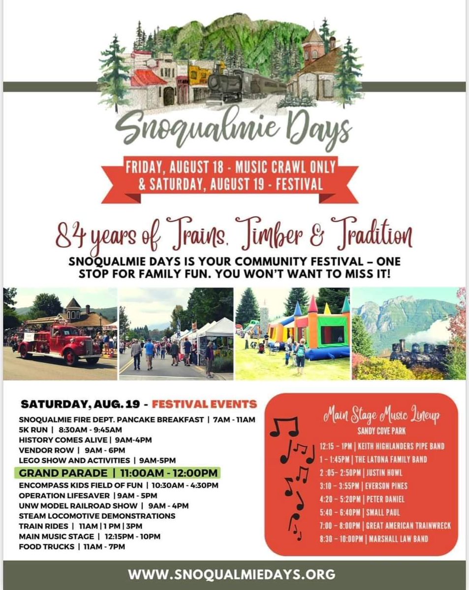 It’s time!! Snoqualmie Days starts today at 7am with our annual Pancake Breakfast. Grab the family and let your Snoqualmie firefighters cook you breakfast. Serving up tasty food until 11am. See you soon!