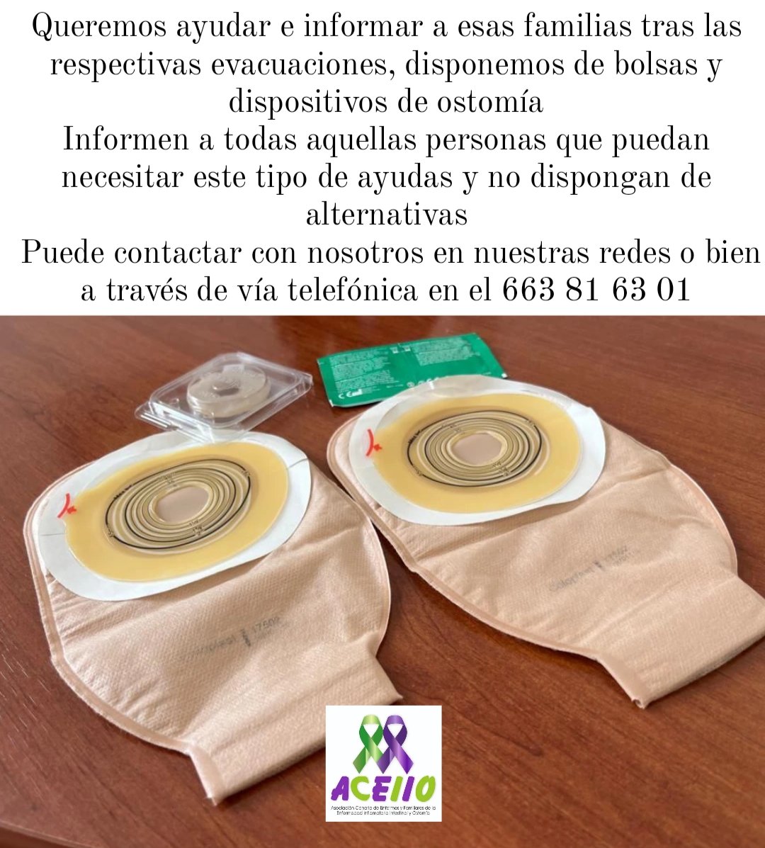 Aceiio1's tweet photo. #IFArafoCandelaria 
Desde ACEIIO, queremos ayudar a esas familias que tras las respectivas evacuaciones disponemos de bolsas y dispositivos de ostomía
Informen a todas aquellas personas que puedan necesitar este tipo de ayudas y no dispongan de alternativas https://t.co/Ztf0A6LvzD
