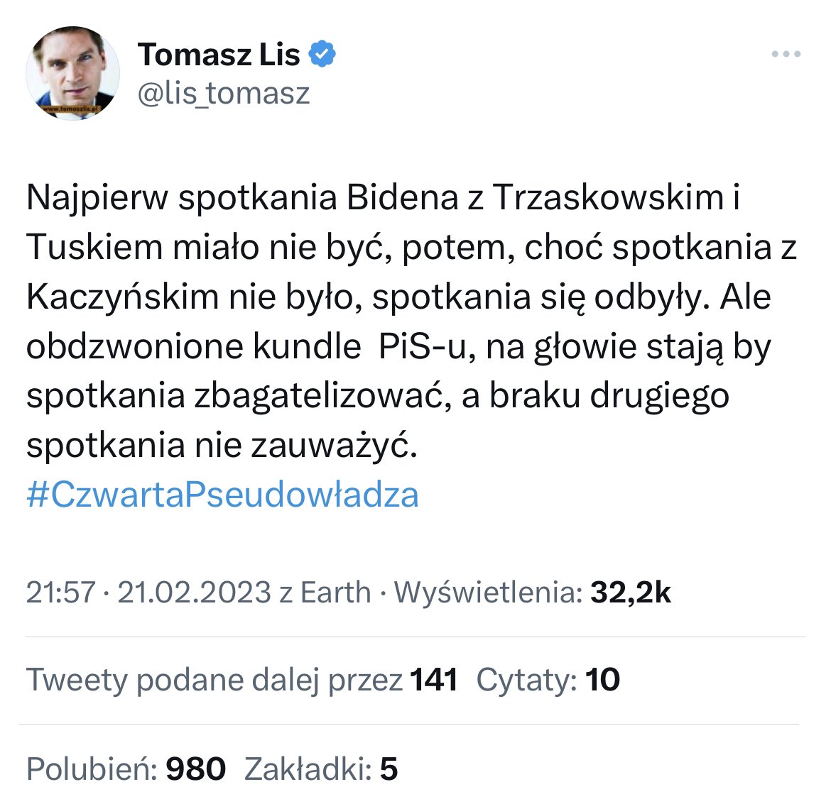 p_stachowski70's tweet photo. @kalucki @MarcinTorz Czy oburzał się Pan również na Lisa,  czy tylko Sroczyński zły? https://t.co/GXU0oyotEN