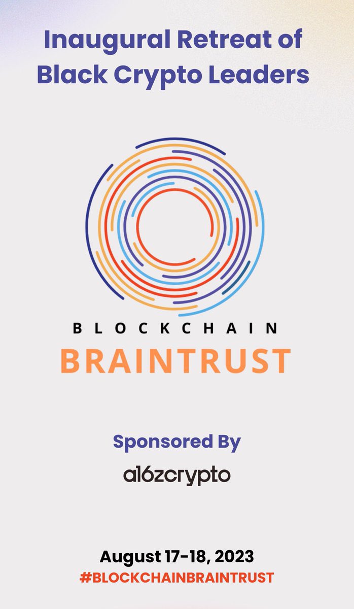 cmesi's tweet photo. Blockchain Braintrust  commends @a16zcrypto for its sponsorship of the inaugural retreat to promote inclusion in Web3. Special thanks to @Collin_McCune and @ChrisLyons for supporting this effort to expand the footprint and reach of crypto 👏🏾

#BlockchainBraintrust #CryptoNOIRE https://t.co/veZ5bjEVbf