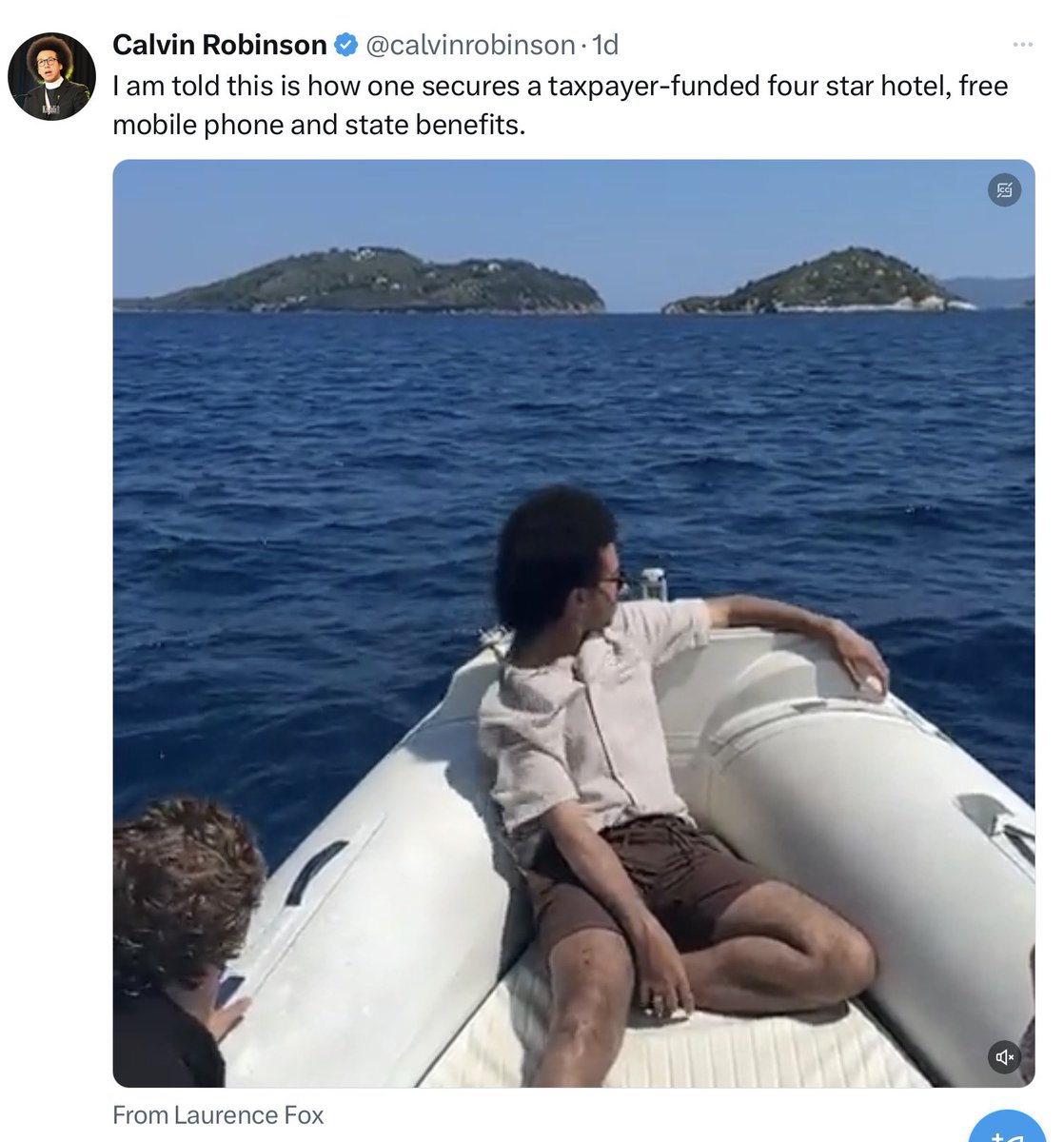 Privileged, middle class ‘clergyman’ enjoys luxury Mediterranean holiday with ex-actor Loozza Fox and Fox’s two sons yet still manages to mock asylum seekers and refugees, while peddling  blatant far-right lies. No wonder no genuine church wanted this grotesque ghoul’s services.