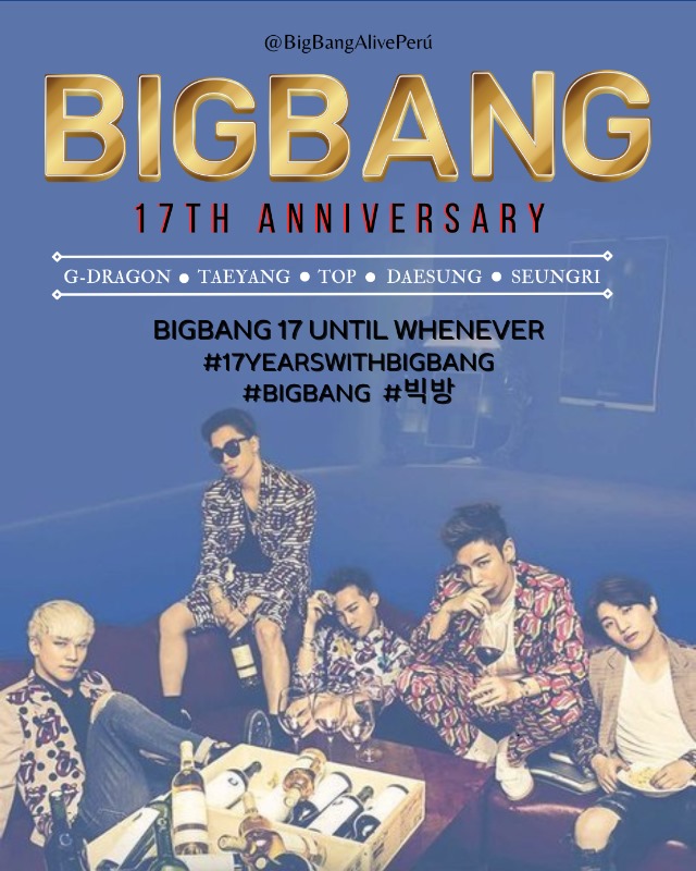 BBAlivePERU's tweet photo. BIGBANG 17 UNTIL WHENEVER
#17YEARSWITHBIGBANG 
#BIGBANG #빅방 https://t.co/gtpi4U9NEU
