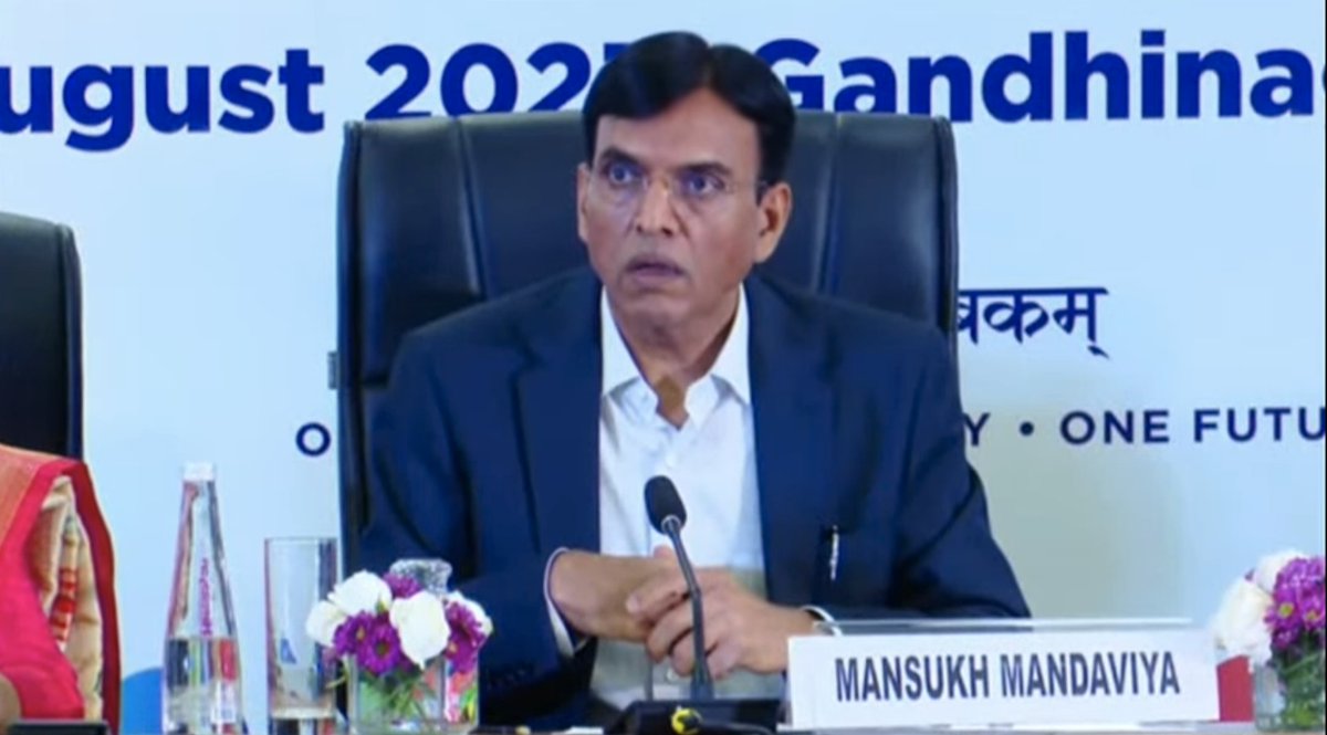 Dr. Mansukh Mandaviya, Union Health & Family Welfare and Chemical & Fertilizers Minister, addressing the media post event in the 1st edition of #IndiaMedTechExpo2023 at the Helipad Exhibition Centre, Gandhinagar, Gujarat 
#InnovationInHealthcare #MedTechRevolution