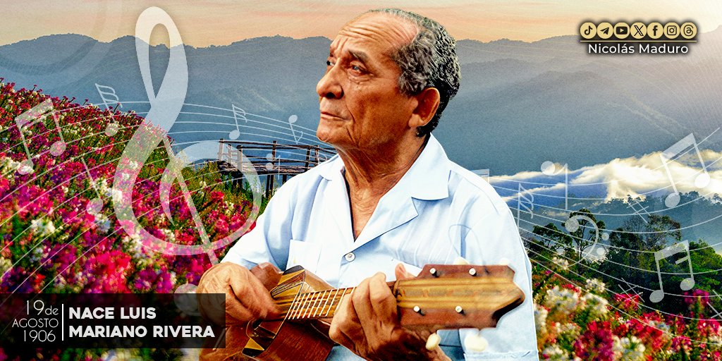 Celebramos el 117° Aniversario del nacimiento de Luis Mariano Rivera, el creador de “Canchunchú Florido”, quien se esforzó por mantener viva la identidad venezolana a través de la música, su obra es una extraordinaria contribución a nuestro patrimonio cultural.