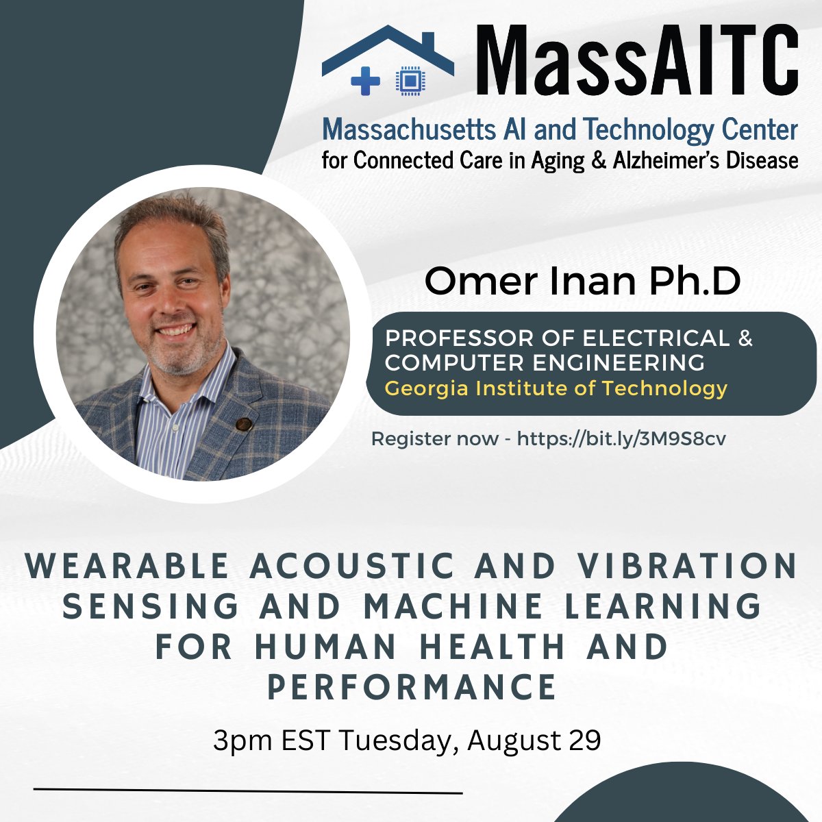Join Omer Inan's 8/29 talk on advances in #DigitalHealth! Topics: cardiogenic  vibes and joint acoustics, decoding heart rhythms for BP insights, heart  failure tracking, and musculoskeletal health through joint acoustics. @manningcics #agetech #niafunded tinyurl.com/yzbs3khv