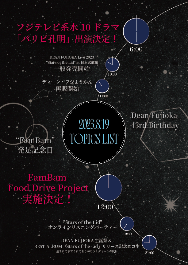 TeamDF819's tweet photo. 🎊#DEAN生誕祭 終了！🎉

朝から様々なトピックスがあった
8月19日もまもなく終わりを迎えます…💫

2つの情報解禁を改めておさらい📝👇

43歳の #DeanFujioka も
止まることなく進み続けます💨

これからも応援よろしくお願いします✨

#ディーンフジオカ https://t.co/oQeOkjCtiA