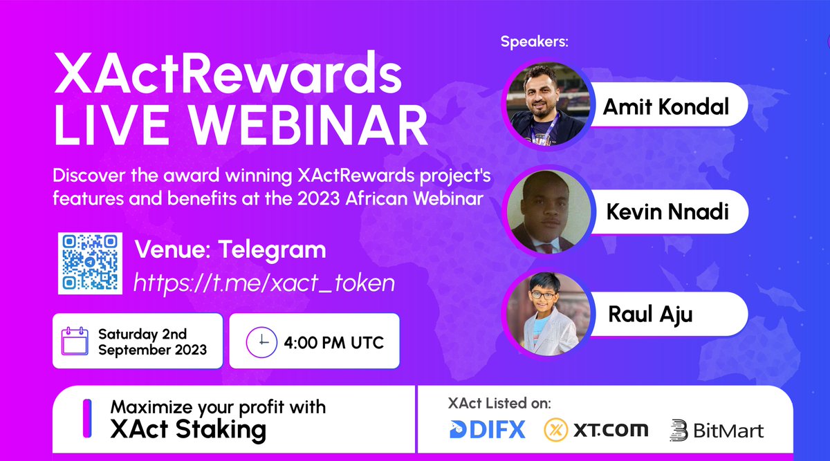 XActRewards's tweet photo. 🚀 Ready for a revolution in rewards? 🎉 
Join the XActRewards African Live Webinar on Sep 2nd, 5 pm (+1 GMT)! 🌍 
Don't miss out, secure your spot: (https://t.co/giMc6WQSbC) 🔗 Get ready to redefine rewards! 🌟 

#XActRewards #AfricanWebinar2023 #XACT #Rewards  #Transparent https://t.co/uuoP7ZsaNq