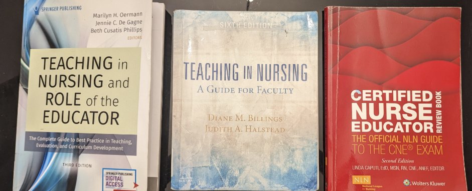 2007Nurse's tweet photo. و لله الحمد، حصلت على شهادة الاعتماد في تعليم التمريض (CNE) من رابطة التمريض  (NLN) في امريكا. في الصورة ثلاثة مراجع قيمة الاختبار.
Thankful to receive the #CNE https://t.co/mt4ly1EYNc