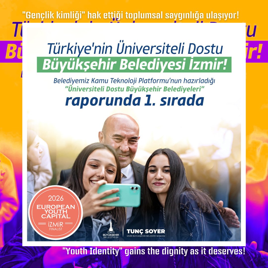İzmir'in Üniversiteli Dostu Büyükşehir Belediyeleri Raporunda 1. sırada olduğunu biliyor muydunuz?

#AvrupaGençlikBaşkenti #eycizmir #izmir #agbizmir2026 #gençlik #genç