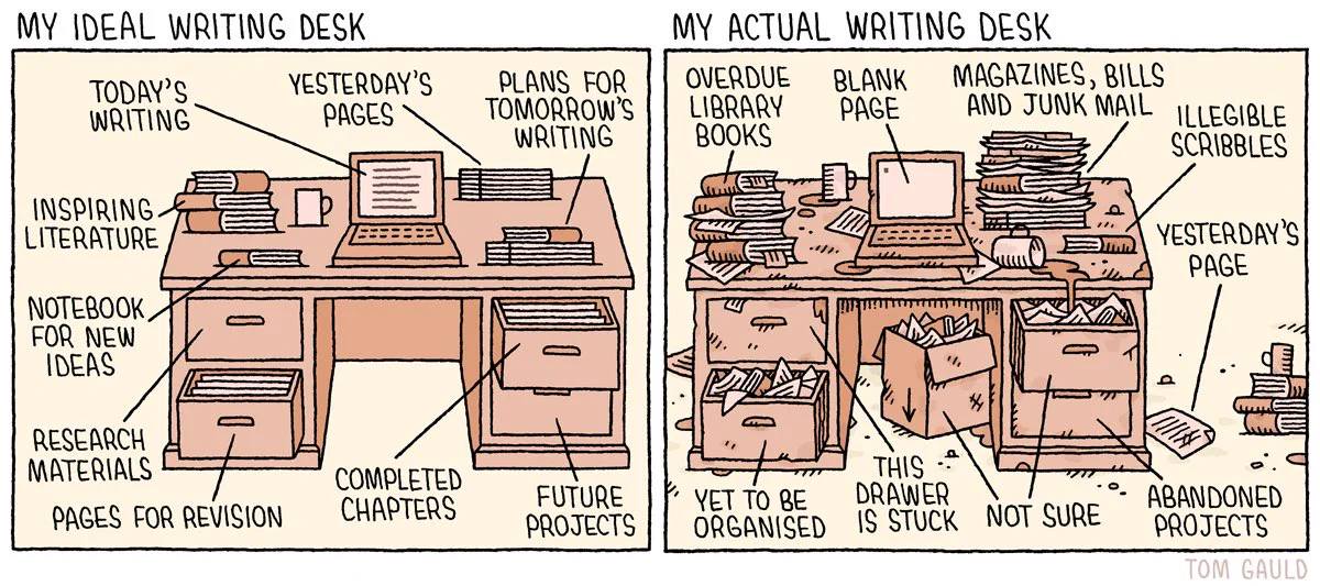 EduiTijerina's tweet image. El #escritorio ideal para el #guionista /  Mi escritorio tal como suele estar