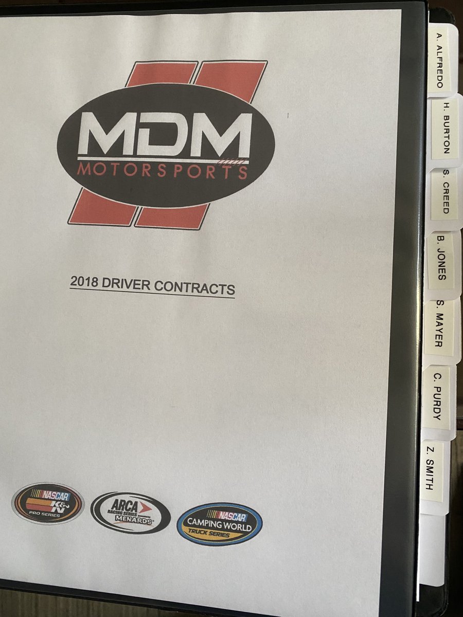precon40's tweet photo. Came across this binder.  All have moved up the NASCAR ranks! Brings back great memories. ⁦@anthonyalfredo⁩ ⁦@HBurtonRacing⁩ ⁦@sheldoncreed⁩ ⁦@BrandonJonesRac⁩ ⁦@sam_mayer_⁩ ⁦@chasepurdy12⁩ ⁦@ZaneSmith⁩ https://t.co/bkI6q7CSKa
