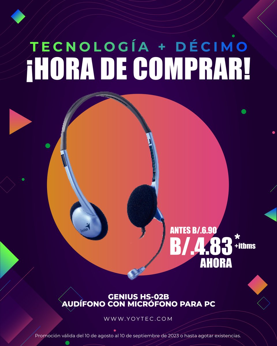 Yoytec's tweet photo. ¡Conoce un mundo de sonidos excepcionales con los audífonos Genius! 🎶✨ Descubre la fusión perfecta entre calidad y comodidad. Cada par está diseñado para brindarte una experiencia auditiva única.
¡No dejes pasar la oportunidad! 🔥🎵 
#Yoytec #GeniusAudio #Agosto #Decimo https://t.co/2FBZWZaBiB