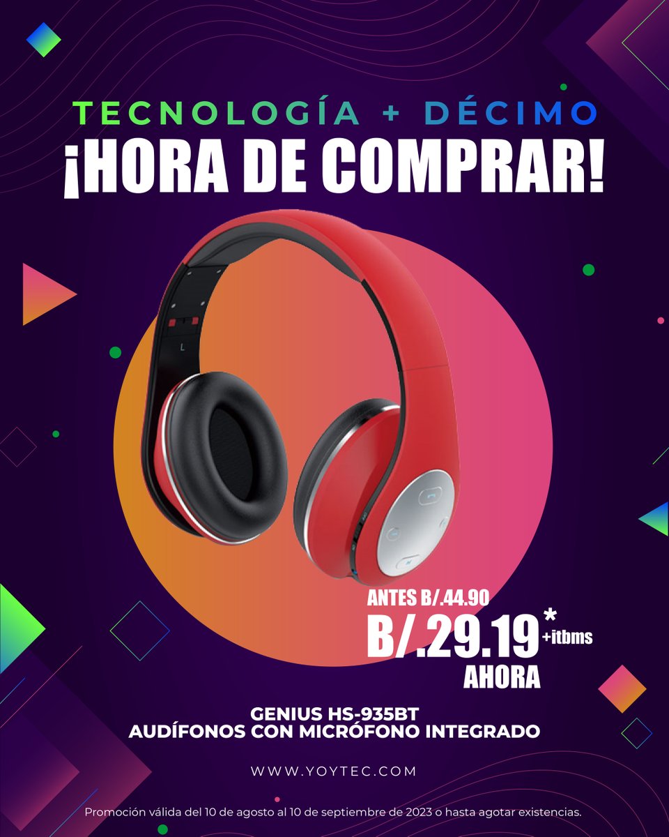 Yoytec's tweet photo. ¡Conoce un mundo de sonidos excepcionales con los audífonos Genius! 🎶✨ Descubre la fusión perfecta entre calidad y comodidad. Cada par está diseñado para brindarte una experiencia auditiva única.
¡No dejes pasar la oportunidad! 🔥🎵 
#Yoytec #GeniusAudio #Agosto #Decimo https://t.co/2FBZWZaBiB