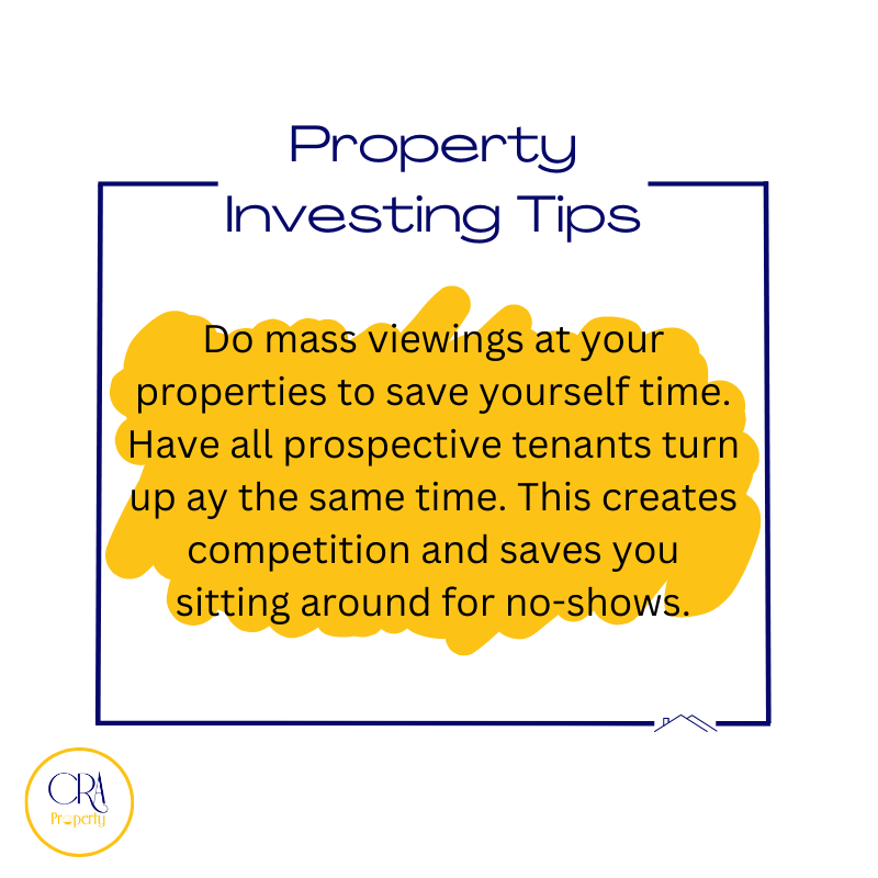 CRA_Property's tweet photo. Do mass viewings at your properties to save yourself time. Have all prospective tenants turn up ay the same time. This creates competition and saves you sitting around for no-shows.

#propertyinvestingtips #propertyinvesting #propertyinvestment #cra_property #massviewings https://t.co/IH7P0YqkUq