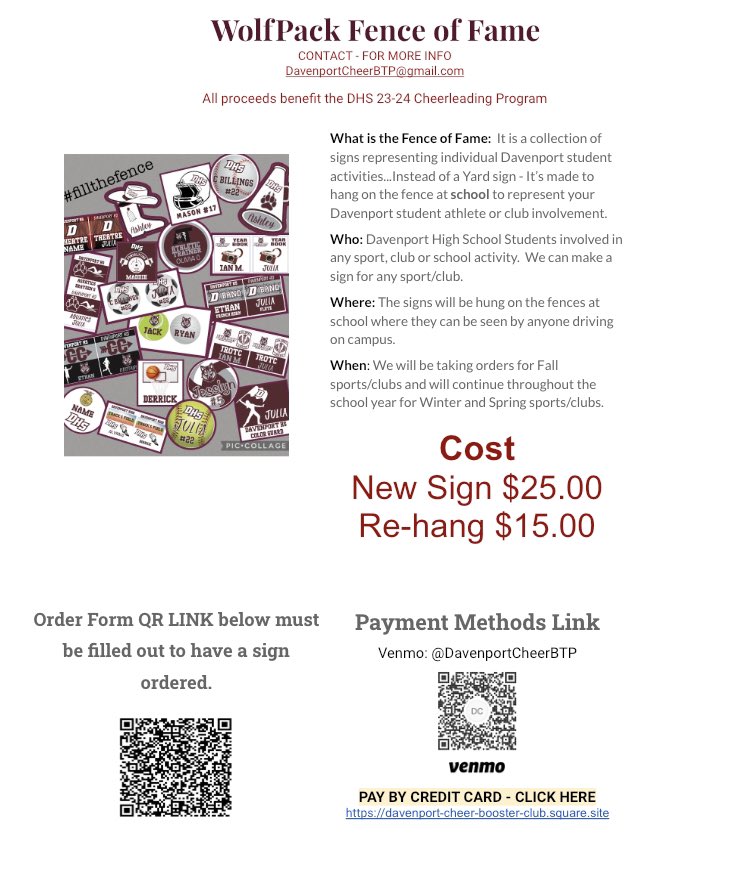 dhs_wolvescheer's tweet image. Filing the FENCE has begun!! We CANNOT STRESS ENOUGH the 2️⃣ STEP PROCESS! 📣📣

🛑 #1: Complete the google form - docs.google.com/forms/d/e/1FAI… 

🛑 #2 Send payment by Venmo or CC! 📣🐺. 

We appreciate your support and are excited to #fillthefence