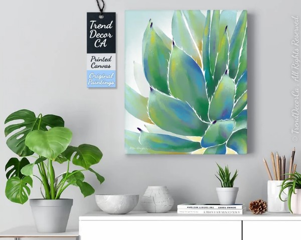 Agave Watercolor Canvas Succulent Painting, Colorful Succulent Wall Art, Original Art, Framed Canvas, Modern Home Decor desert art canvas etsy.me/47F1d6N via @Etsy #art #homedecor #love #cactus