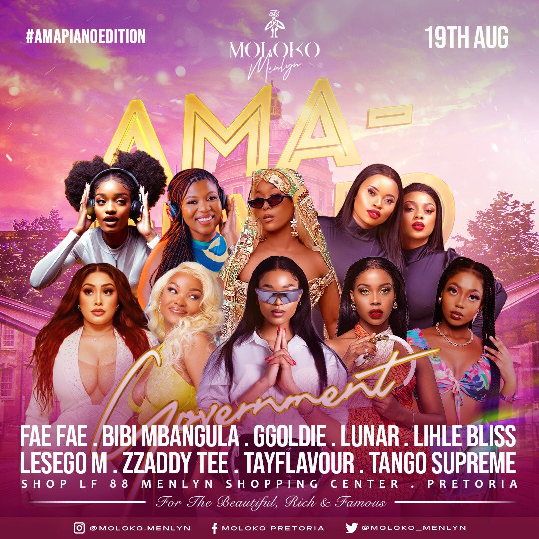 The day has arrived. Come and witness the dollies tonight @Moloko_Menlyn 🔥

@_ggoldie
@djfaefae
@sbokhuzy
@lesegom_official
@_Lunxrr 
@djyeankeyz
@lihle_bliss
@BibiMbangula 
@djpoizon
@tango_supreme 
@zzaddy_tee
@tayflavour 

#Rich4EverSaturdays
#AmapianoEdition