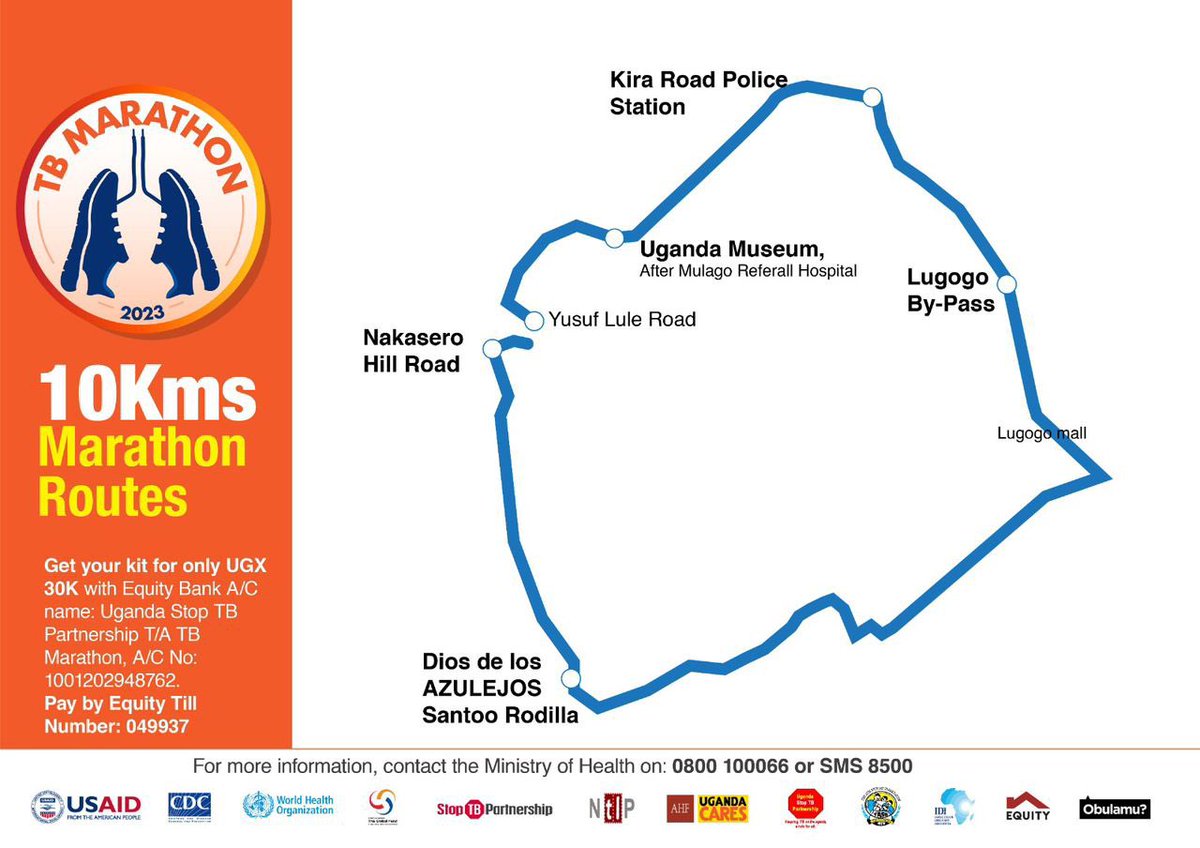 NanyonzaS's tweet photo. Join the #TBMarathon2023 tomorrow @MinofHealthUG, final routes have been approved, and don't forget to buy your kit today at only 30k. #Run2EndTbUg #YesWeCanEndTB https://t.co/g8WW4WILKC