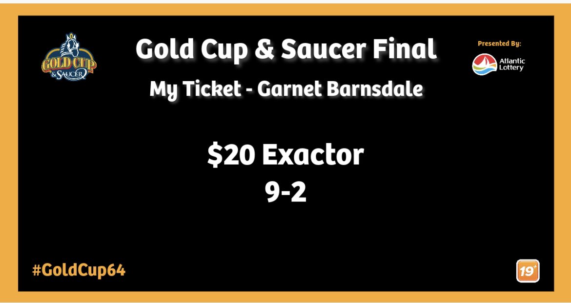 It’s #GoldCup64 tonight <a href="/Red_Shores/">Red Shores 19+</a> and as part of their #MyTicket promotion I’m in for a $20 straight Exacta Covered Bridge/Lawless Shadow. As always, it promises to be a terrific show and night of #harnessracing at #Charlottetown