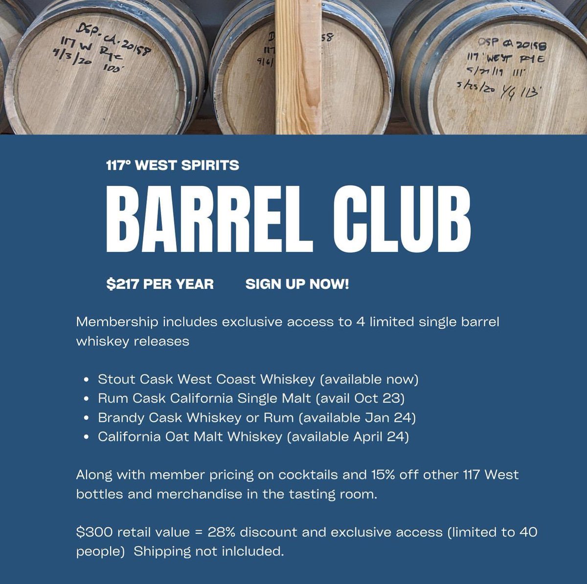 Here’s your chance to join the 117 West Spirits Club. Available in their tasting room 🥃🍹
Thursday-Friday 4-7pm 
Saturday 3-7pm

#drinkstime #drinkdrinkdrink #drinkthis #drinkaroundtheworld #drinklocally #craftdrinnks #cheers #smallbatches #bigideas #agedgin #craftwhiskey