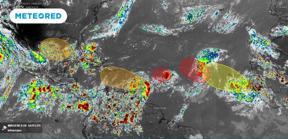 ClimaYucatan's tweet photo. 🌀¡Esto se va a descontrolaaaar!

Son 5 zonas en vigilancia por posible formación ciclónica. 50, 60, 70, 70 y 20 %.

Mantentanse al tanto de la información con nosotros. https://t.co/cIcJmQ6TvH