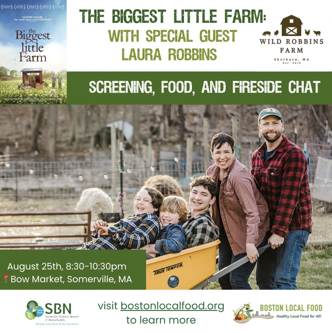 🐓🚜🌾 FREE EVENT 🌾🚜🐓
Join Boston Local Food and Wild Robbins Farm at Bow Market for food, film, and fireside chat. Your attendance will include a free drink ticket and food samples. Tickets in bio! #eatlocalma #eatlocalmonth #localgreenfair